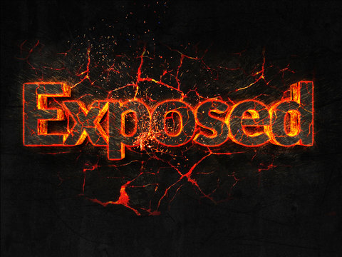 Exposed Fire text flame burning hot lava explosion background.