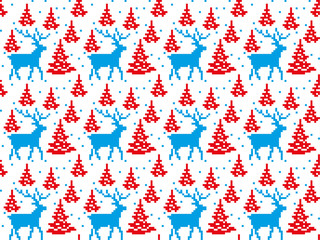 Christmas New Year's winter seamless festive Norwegian pixel pattern - Scandinavian style
