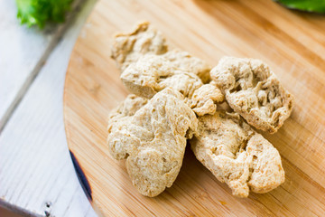 Vegetarian meat made from soy beans.