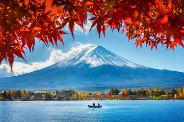 Gardinen Herbstsaison und Berg Fuji am Kawaguchiko-See, Japan. © tawatchai1990