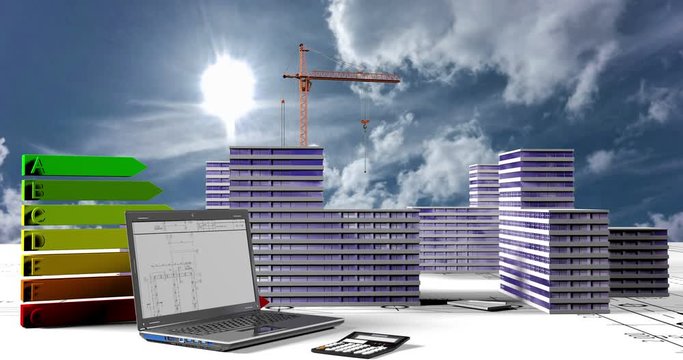 Elements of construction, Construction of a residential microdistrict in the background of a cloud time lapse, the concept of the construction industry, video loop