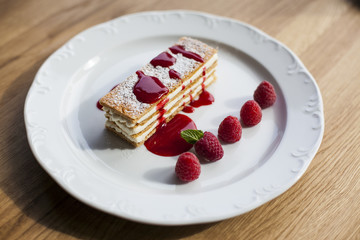 fruit cake with raspberries