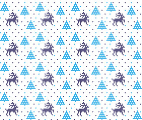 Christmas New Year's winter seamless festive Norwegian pixel pattern - Scandinavian style