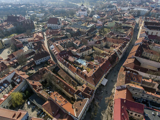 Obraz premium Aerial view over Vilnius old town panorama, Lithuania. During early sunny spring time.