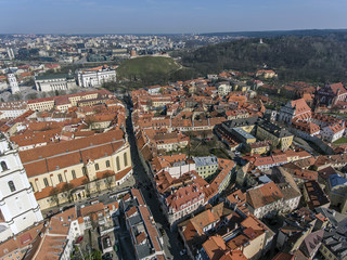 Aerial view over Vilnius old town panorama, Lithuania. During early sunny spring time.