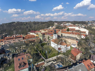 Fototapeta na wymiar Aerial view over Vilnius old town panorama, Lithuania. During early sunny spring time.