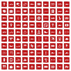 100 public transport icons set grunge red