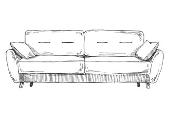 Sofa isolated on white background. Vector illustration in a sketch style. - 182602596