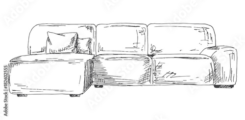 "Sofa isolated on white background. Vector illustration in a sketch style." Stock image and