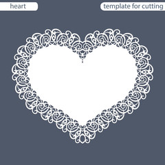 Greeting card with openwork border, paper doily under the cake, template for cutting in the form of heart, valentine card,  wedding invitation, decorative plate is laser cut,  vector illustrations.