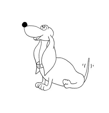 Cheerful fantastic dog (dachshund) drawn on paper