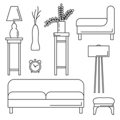 Sketch set isolated furniture. Vector illustration in a linear style.