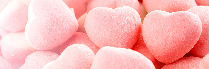 closeup of colorful candies on white background - Web banner with food concept