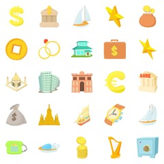 Monetary wealth icons set, cartoon style