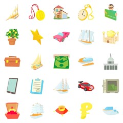 Major investment icons set, cartoon style