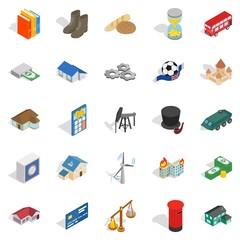Investing in business icons set, isometric style