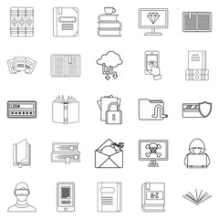 Book icons set, outline style
