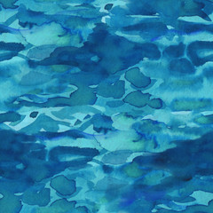Fototapeta na wymiar Sea waves, Seamless background. Abstract watercolor design