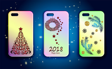 Collection of New Year's mobile cases. Happy New Year and Merry Christmas.