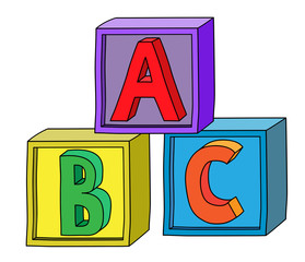 Colorful alphabet A B C letters on cube blocks as tower