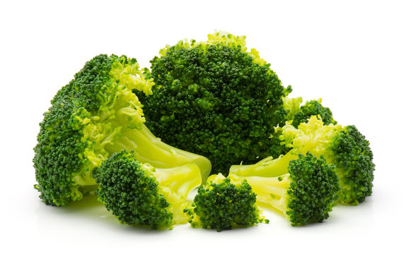 Steamed broccoli isolated on white background.