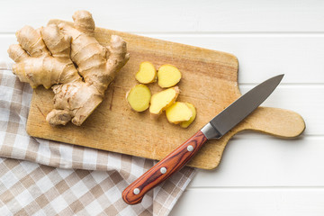 Sliced ginger root.