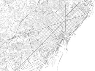 Obraz premium Ulice centrum Barcelony, mapa miasta, Hiszpania. Mapa drogowa