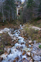 Stream running from the gorgeous Pericnik waterfall inside the Triglav National Park in Slovenia