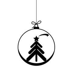 Flat Christmas Ball Silhouette Icon Symbol Design. Vector Christmas Bauble with Tree illustration isolated on white background