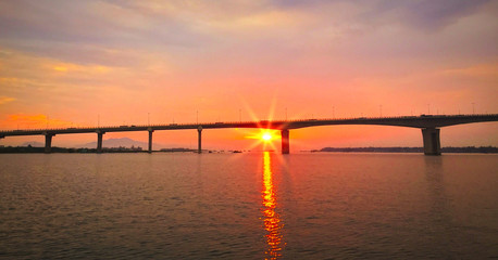 Fototapeta na wymiar Sunset in Vietnam on the Mekong Delta