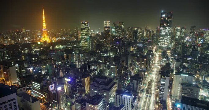 Night time lapse of Tokyo Japan.