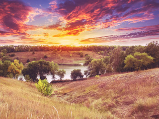 Naklejka premium Dokuchaevsky pond, lake, Rogan, Kharkiv region