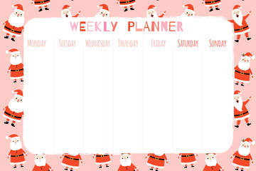 Cute Christmas and holiday weekly organizer with festive winter background pattern
