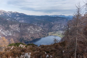 Fototapeta na wymiar Lake Bohinj seen from neat the Vogel ski resort