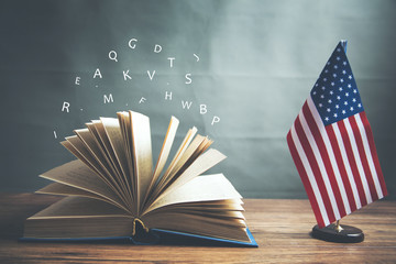 opening book and american flag
