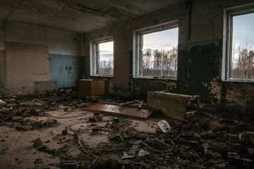 Abandoned building.Inside the gloomy old building.Empty and destroyed