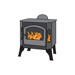Fireplace icon in cartoon style. Vector Christmas Stove illustration isolated on white background
