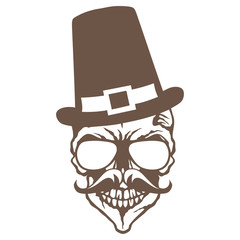 Crâne hipster avec chapeau et moustache ainsi qu'avec des lunettes de soleil