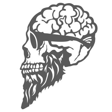 Crâne hipster barbu avec cerveau et lunette de soleil de profil  Illustration Stock | Adobe Stock