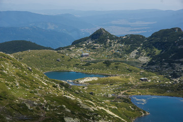 Naklejka na ściany i meble Amazing Landscape of The Twin and The Trefoil lakes, The Seven Rila Lakes, Bulgaria
