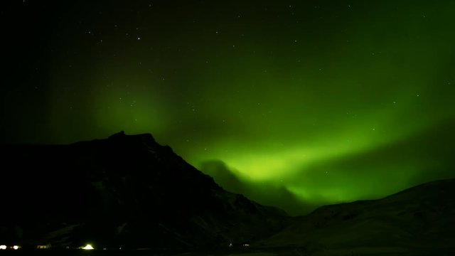 Time lapse of beautiful aurora borealis northern light in Iceland, shot in early winter period