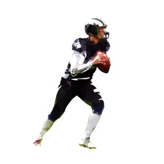 Fototapeta na wymiar American football player running with ball, abstract low poly vector illustration