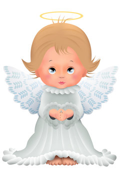 Cute baby angel figure picture on white background