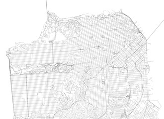 Strade di San Francisco, cartina della città, Stati Uniti, California. Stradario