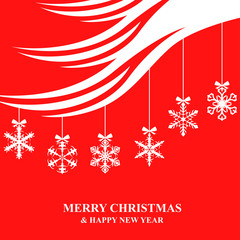 Christmas card with hanging snowflakes baubles