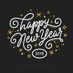 Fototapeta na wymiar Happy New Year 2018 lettering template. Greeting card or invitation. Vector vintage illustration.