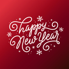 Happy New Year lettering template. Greeting card or invitation. Vector vintage illustration.