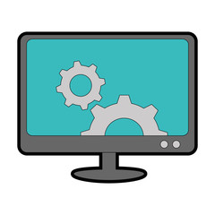 monitor computer with gears vector illustration design