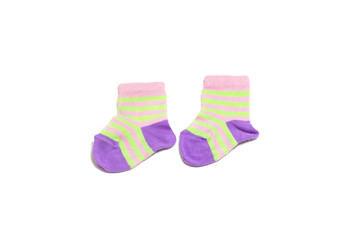 Colorful baby socks isolated on white background