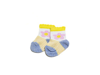 Colorful baby socks isolated on white background
